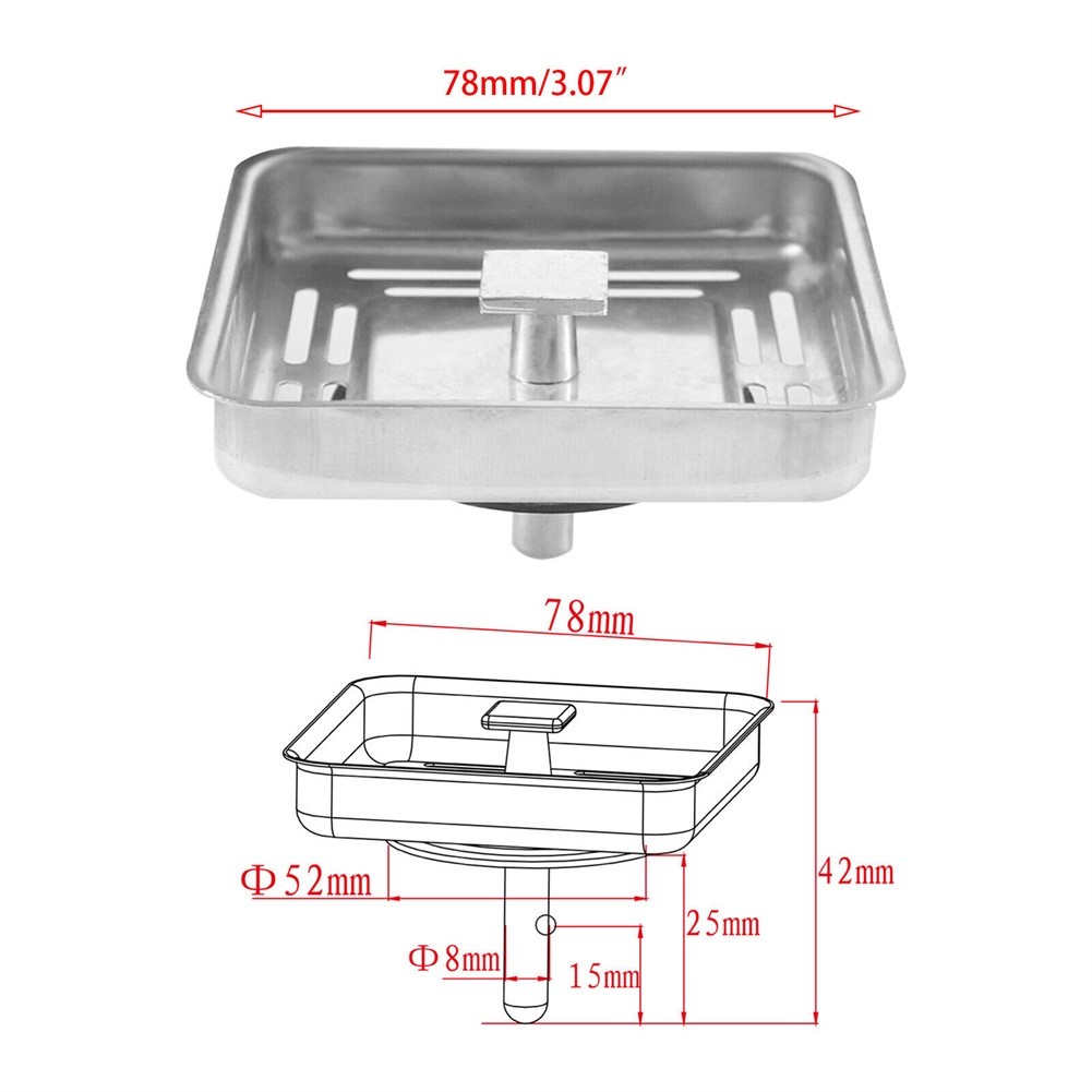 [Smellshi] Bộ lọc bồn rửa nhà bếp bằng thép không gỉ vuông Bộ thoát nước Bài chặn phích cắm chất thải
