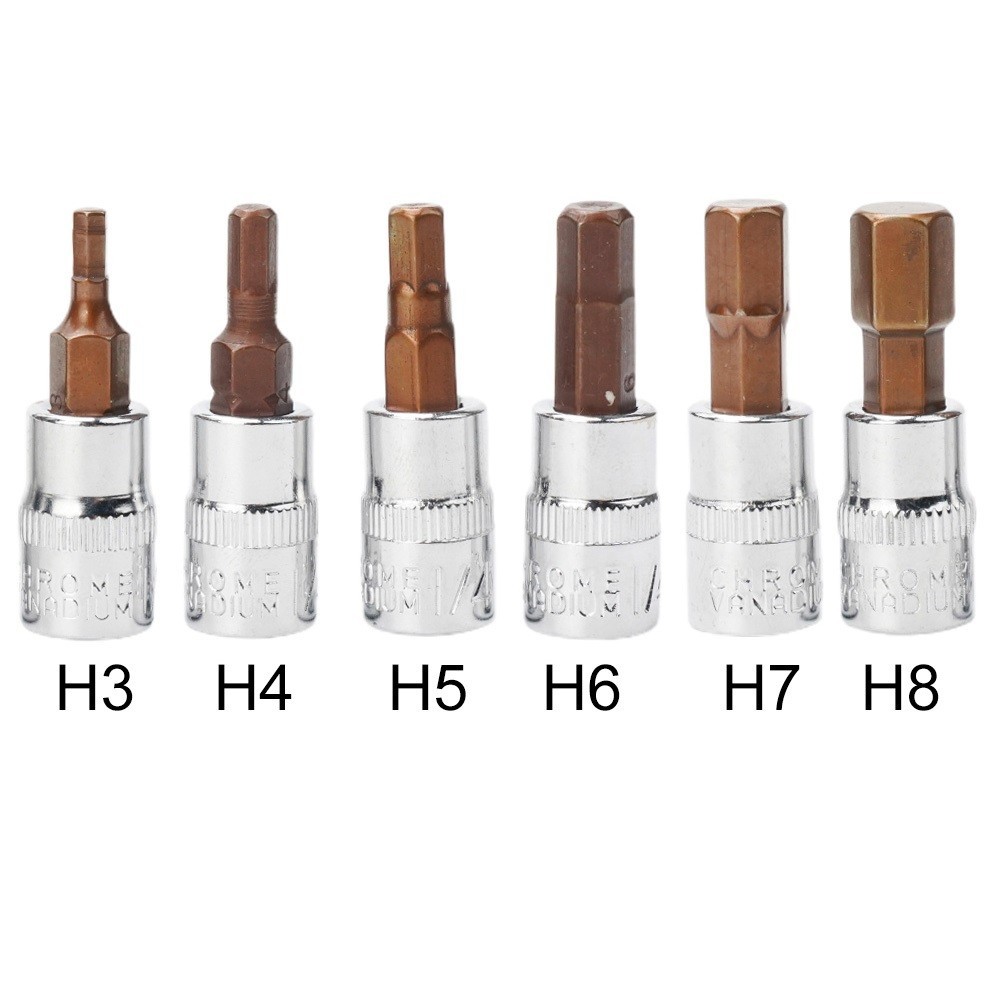 Hàng sẵn có 1 Mũi tuốc nơ vít đầu lục giác 1 / 4 Inch Ổ cắm ổ cắm Dụng cụ cầm tay H3 H4 H5 H6 H7 H8