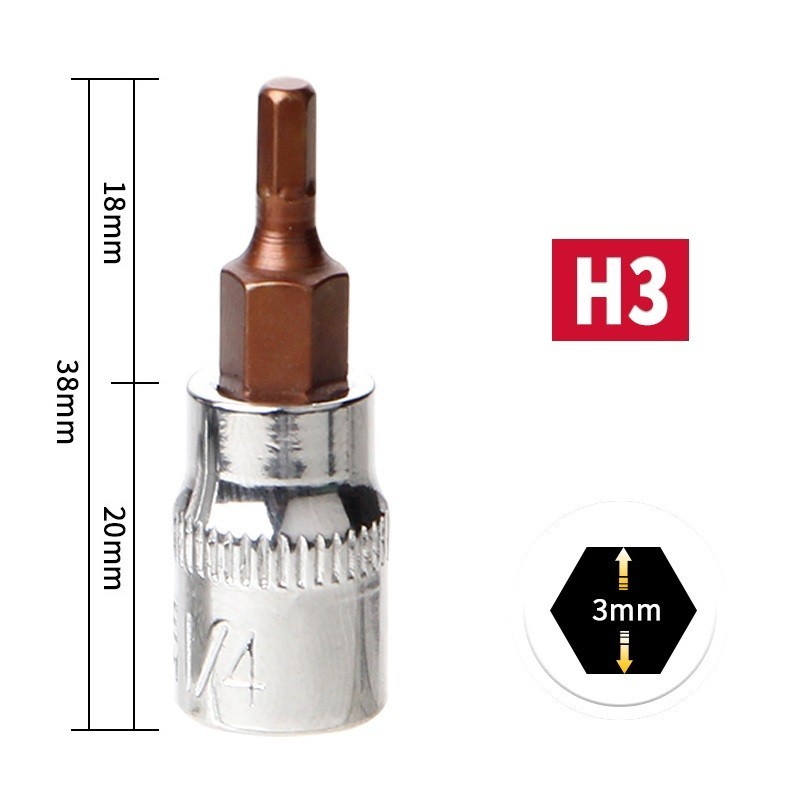 Hàng sẵn có 1 Mũi tuốc nơ vít đầu lục giác 1 / 4 Inch Ổ cắm ổ cắm Dụng cụ cầm tay H3 H4 H5 H6 H7 H8