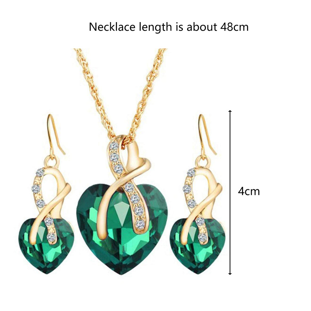 Bông Tai & Mặt Dây Chuyền Trái Tim Giả Pha Lê Ngọt Ngào - Perfect Set Cho Đám Cưới