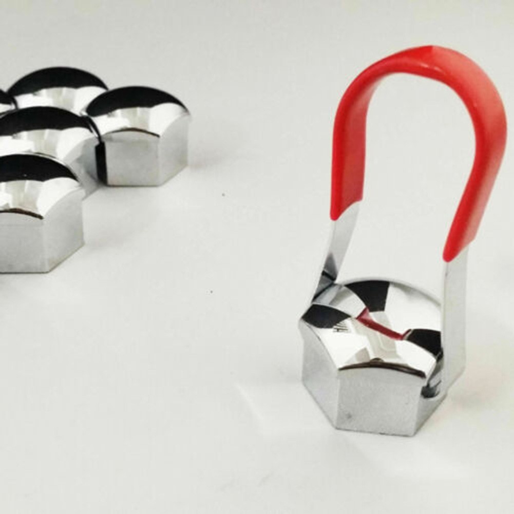 Bánh xe ô tô màu đỏ kim loại có sẵn, bao gồm đai ốc và nắp, kèm dụng cụ tẩy chìa khóa nhíp