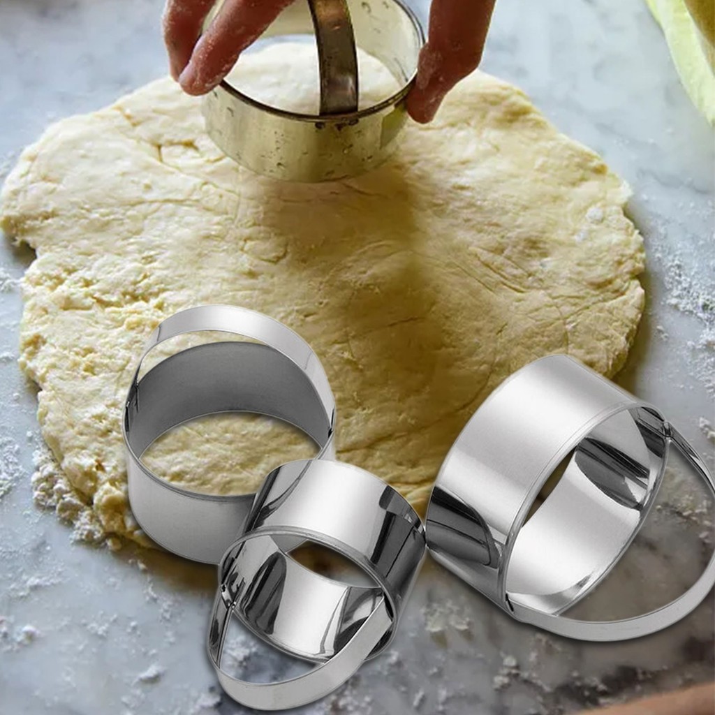 Vòng bánh quy bằng thép không gỉ In bánh quy 3 món Bộ dụng cụ in bánh quy miệng tròn phẳng