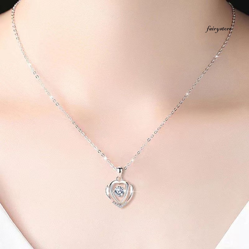 FYS _ Trái Tim Mặt Dây Chuyền Vòng Cổ Lấp Lánh Kim Cương Giả Kẻ Sọc Mãi Tình Yêu Nữ Vòng Cổ Ngày Lễ Tình Nhân Món Quà Trang Sức