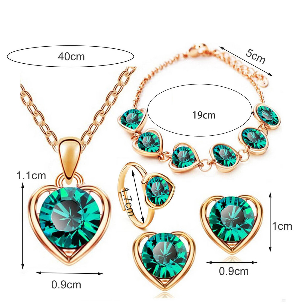 Bộ trang sức nữ thanh lịch với kim cương giả, gồm mặt dây chuyền trái tim và phụ kiện có thể điều chỉnh
