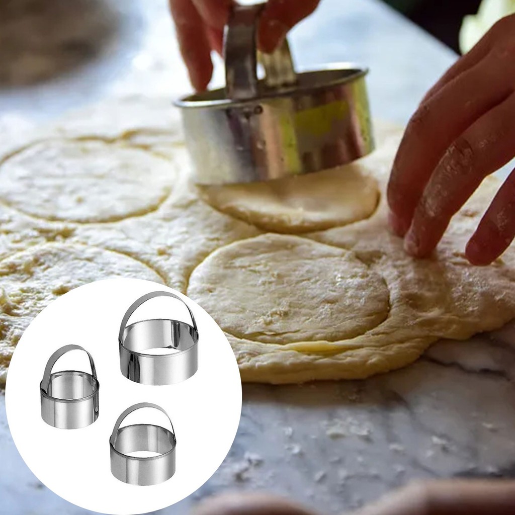 Vòng bánh quy bằng thép không gỉ In bánh quy 3 món Bộ dụng cụ in bánh quy miệng tròn phẳng