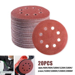 [Fuxin] 20 chiếc Giấy nhám tròn 5 Inch 125mm Đĩa chà nhám 8 lỗ & Grit 40-
