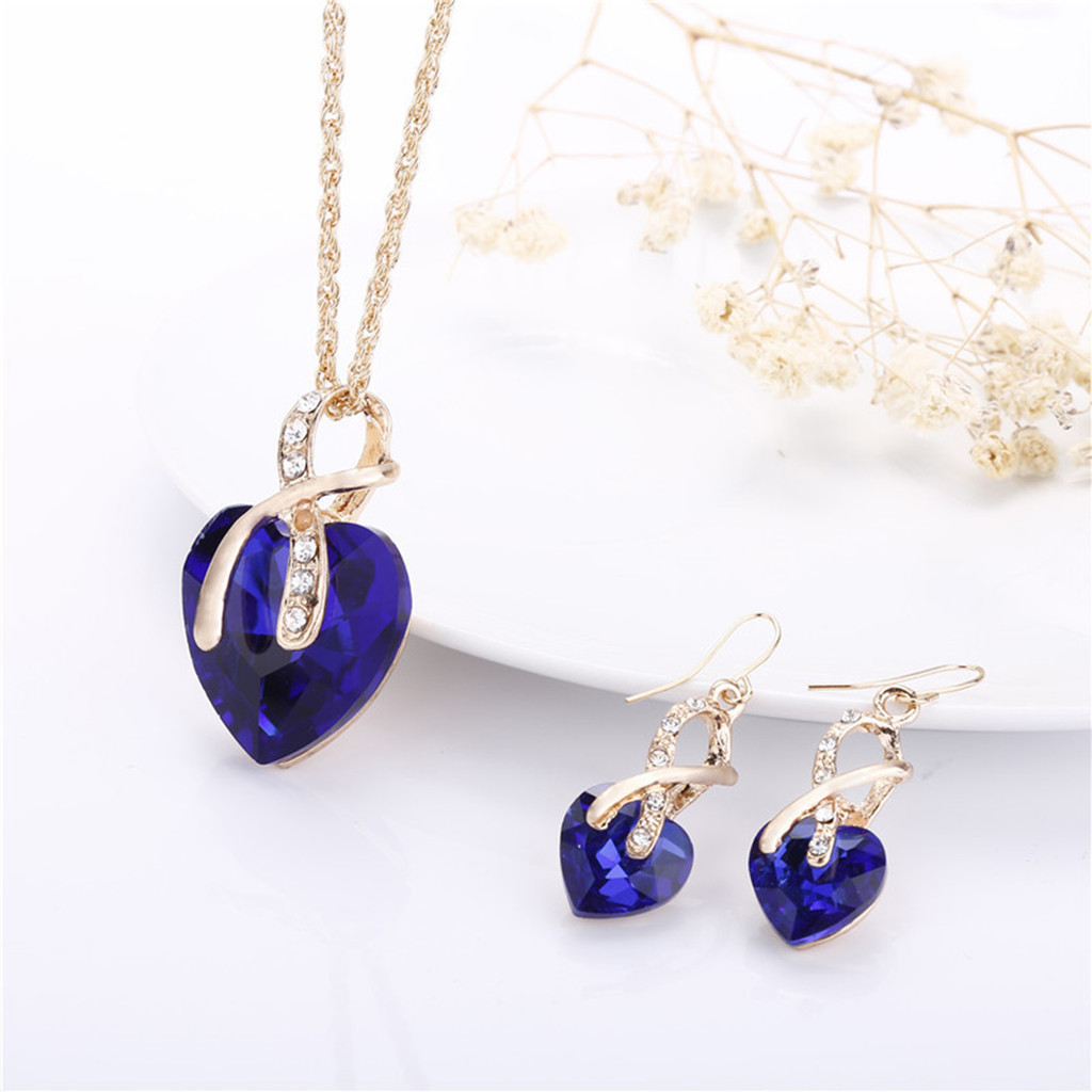 Bông Tai & Mặt Dây Chuyền Trái Tim Giả Pha Lê Ngọt Ngào - Perfect Set Cho Đám Cưới