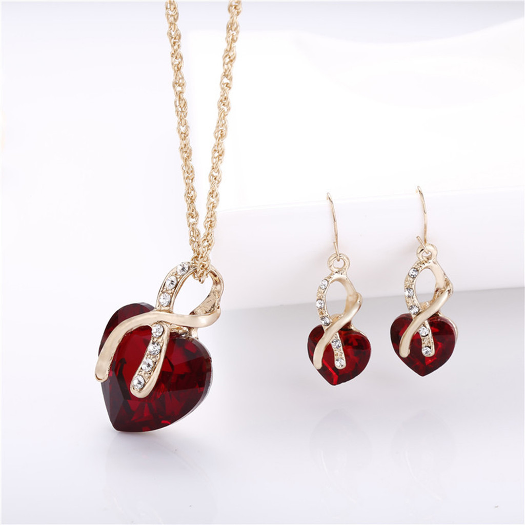 Bông Tai & Mặt Dây Chuyền Trái Tim Giả Pha Lê Ngọt Ngào - Perfect Set Cho Đám Cưới