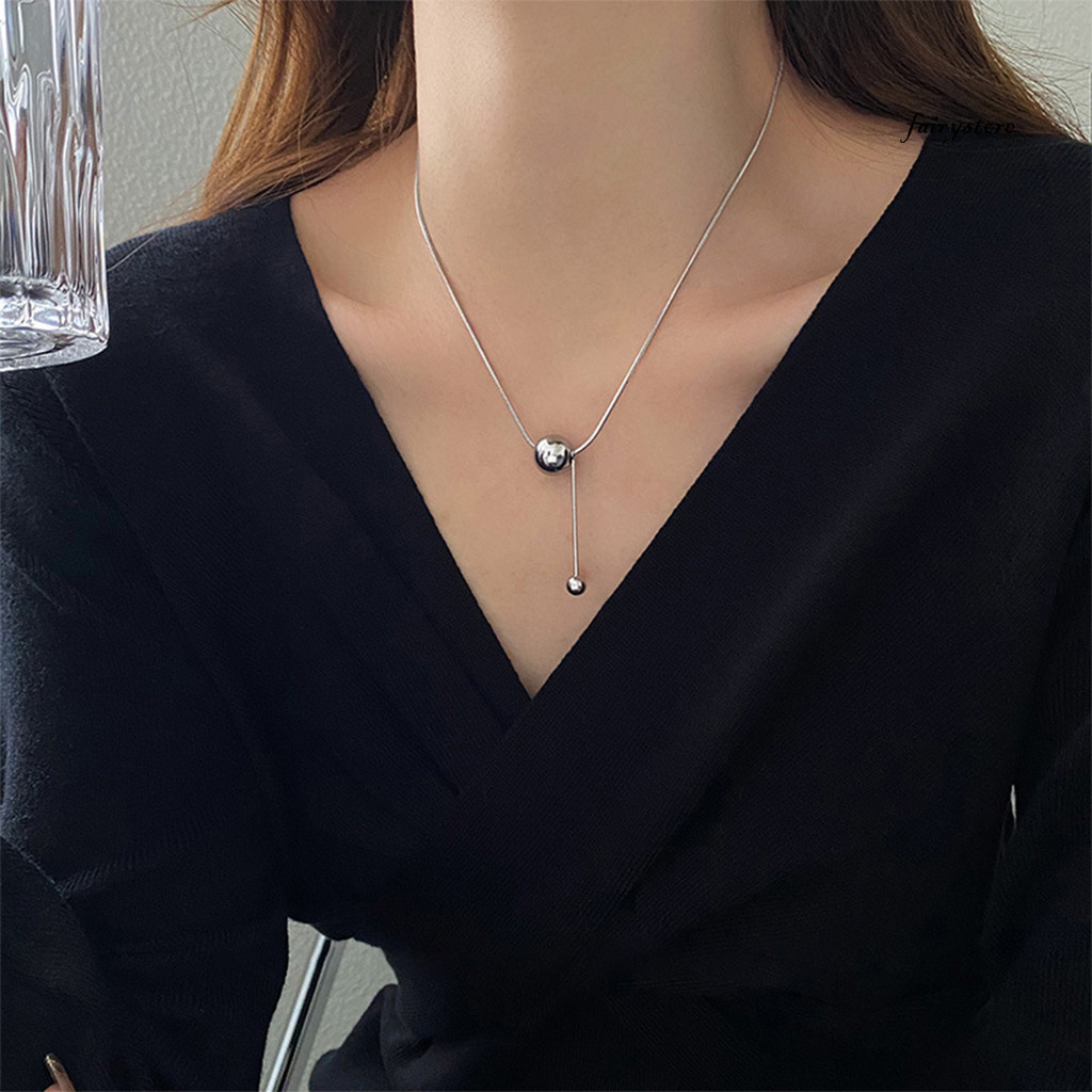 FYS _ Nữ Vòng Cổ Thép Titan Bóng Tròn Mặt Dây Chuyền Vòng Cổ Choker Có Thể Điều Chỉnh Chiều Dài Tiệc Cưới Vòng Cổ Quà Tặng