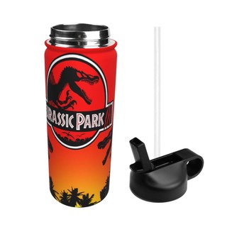 Jurassic World Bình nước cách nhiệt dung tích lớn có ống hút18OZ, chai nước thể thao 500ML, du lịch, thép không gỉ