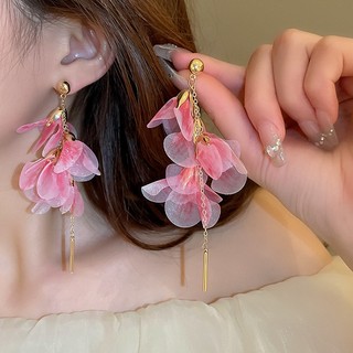 DREJEW Bông tai tua rua lưới kim bạc bông tai ngọt hồng