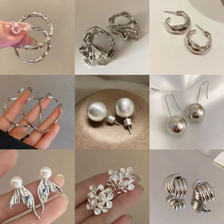 DREJEW Bạc kim loại nhiều lớp hình tròn phong cách bông tai thích hợp bông tai đơn giản bông tai