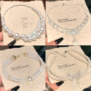 DREJEW Vòng cổ ngọc trai nhân tạo hình bướm kim cương sang trọng nhẹ kiểu Pháp
