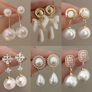 DREJEW Bạc ánh sáng sang trọng ngọc trai nhân tạo phong cách tình yêu bông tai khí chất thích hợp bông tai cao cấp