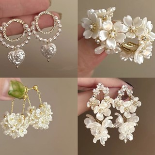 DREJEW Bông tai hoa cổ điển Pháp phong cách công chúa nhẹ nhàng bông tai thời trang sang trọng