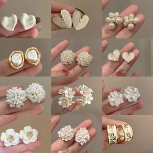 DREJEW Kim Bạc Hoa Pháp Tình Yêu Nhân Tạo Bông Tai Ngọc Trai Thanh Lịch Cao Cấp retro Bông Tai