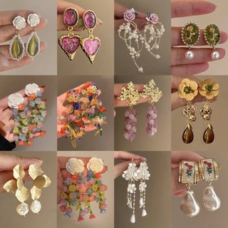 DREJEW ilver kim cương Bộ bông tai ngọc trai pha lê nhân tạo Châu Âu và Mỹ cổ điển nhẹ nhàng sang trọng bông tai dài