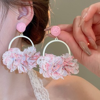 DREJEW Bông tai tua rua lưới kim bạc bông tai ngọt hồng