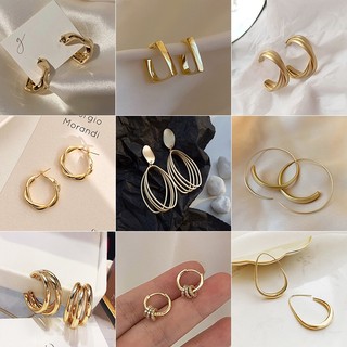 DREJEW 925 bạc kim loại hình tròn bông tai gió lạnh dành cho nữ Bông tai đơn giản khí chất Hàn Quốc