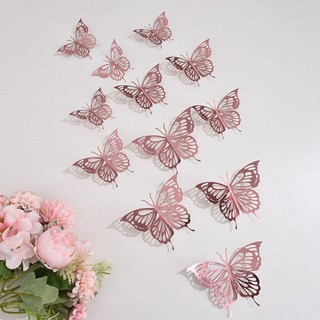 [FUXIN] 12 Miếng Dán Tường Bướm 3D Trang Trí Bánh Cưới Giấy Vàng