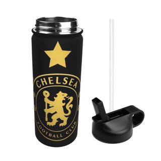 Chai nước cách nhiệt dung tích lớn Chelseas FC có ống hút18OZ, chai nước thể thao 500ML, du lịch, thép không gỉ