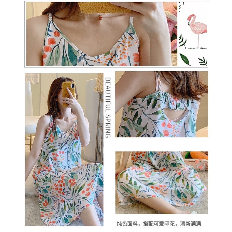 Plus Kích Thước Váy Ngủ Nữ Bộ Đồ Ngủ Nữ Quần Áo Ngủ Nữ In Hoa Loungewear Áo Ngủ Váy Ngủ Áo Liền Quần Áo Ngủ Nữ Bộ Đồ Ngủ Đầm