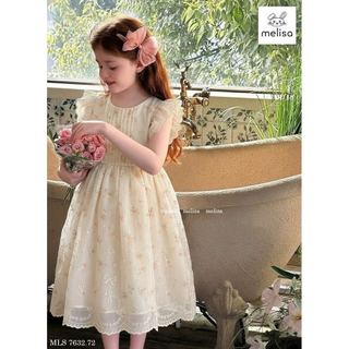 MLSDCC.7632 - Váy Melisa hoa vàng ly ngực vai tiên size 1-10y