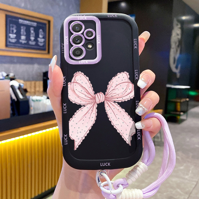 Ốp Lưng Samsung A52 4G A52 5G A52s 5G A13 5G A04s A23 5G M23 F23 A32 4G A33 5G A53 5G Case Hồng Bowknot Với Lanyard