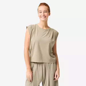 Áo ba lỗ tập yoga nữ DECATHLON Retreat khaki mã 8935751