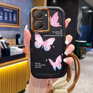 Ốp Lưng VIVO Y03 Y03T Y18 Y18E Y18I Y18T Y28s 5G Y37 5G Case Vẽ bướm đẹp Với Lanyard