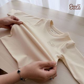 | SEUNKIDS | Bộ dài tay cotton Hàn trơn bé gái bé trai Seunkids bộ đồ cho bé