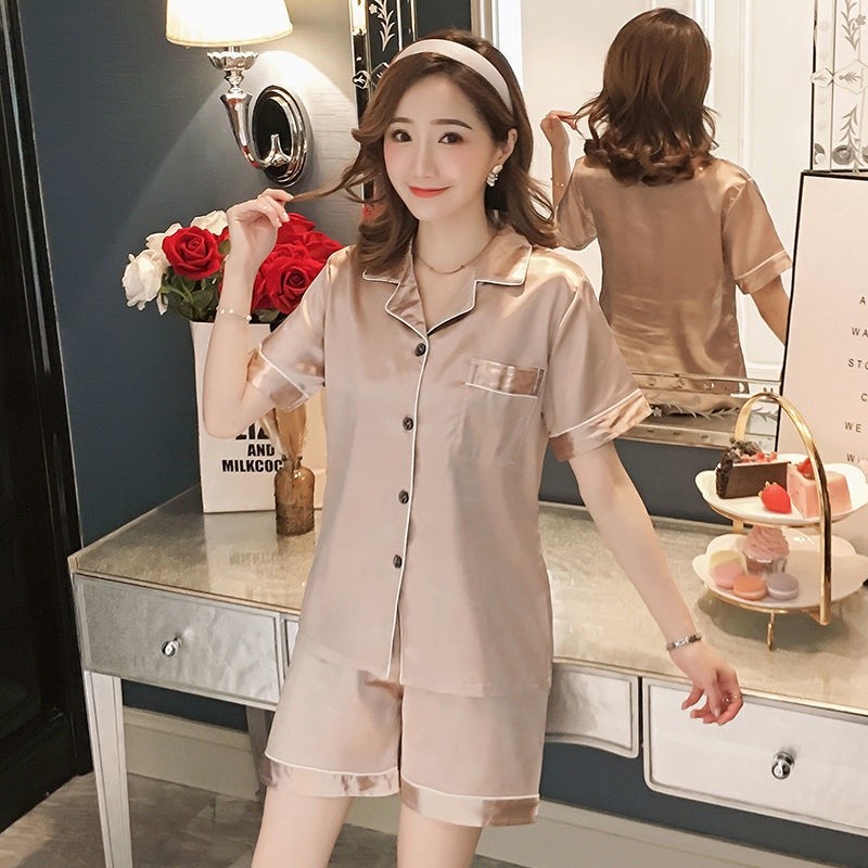 2 Chiếc Satin Bộ Đồ Ngủ Bộ Đồ Ngủ Nữ Băng Lụa Bộ Đồ Ngủ Nữ Homewear Lounge Mặc Tay Ngắn Thoải Mái Làm Mát Váy Ngủ