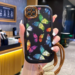 Ốp Lưng OPPO A93 2020 Reno 4F Reno4 F Reno 4 Lite F17 Pro Case Mẫu Vẽ bướm Với Lanyard