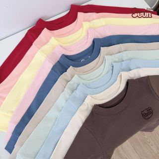 | SEUNKIDS | Bộ dài tay cotton Hàn trơn bé gái bé trai Seunkids bộ đồ cho bé