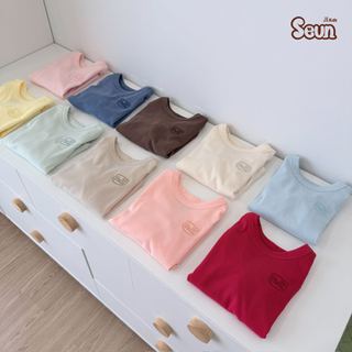 | SEUNKIDS | Bộ dài tay cotton Hàn trơn bé gái bé trai Seunkids bộ đồ cho bé