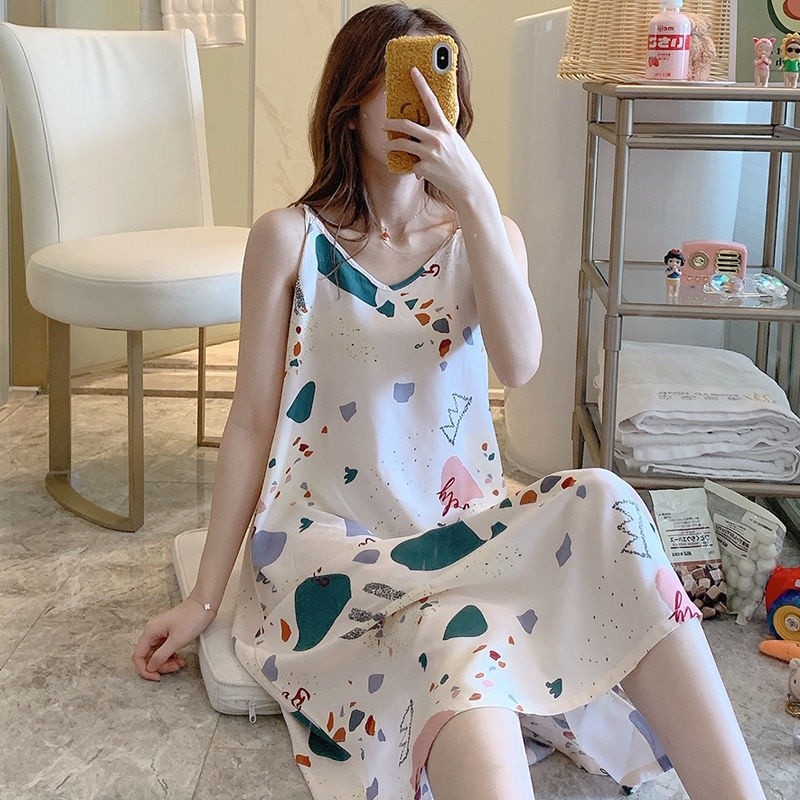 Plus Kích Thước Váy Ngủ Nữ Bộ Đồ Ngủ Nữ Quần Áo Ngủ Nữ In Hoa Loungewear Áo Ngủ Váy Ngủ Áo Liền Quần Áo Ngủ Nữ Bộ Đồ Ngủ Đầm