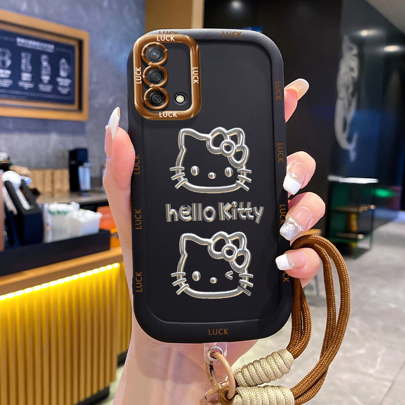 Ốp Lưng OPPO A74 A95 F19 F19s Reno 6 Lite Case Mèo Dễ thương Với Lanyard