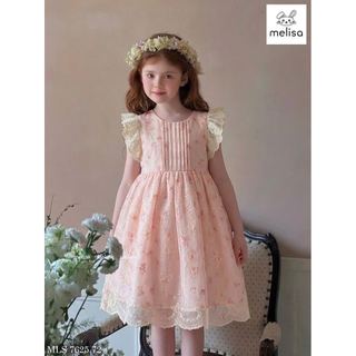 MLSDCC.7625 - Váy Melisa hoa hồng cam ly ngực vai cánh tiên size 1-10y
