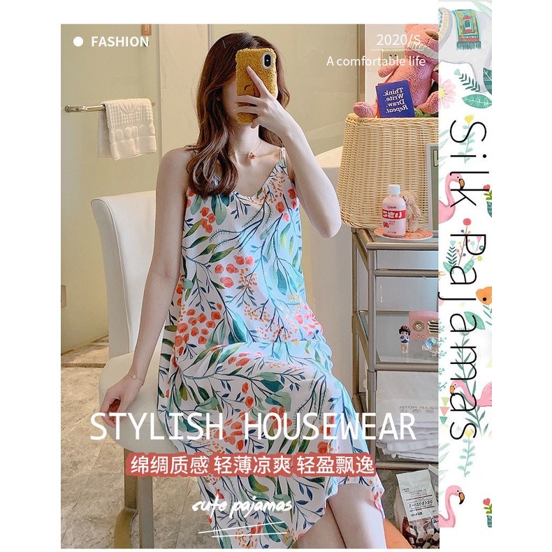 Plus Kích Thước Váy Ngủ Nữ Bộ Đồ Ngủ Nữ Quần Áo Ngủ Nữ In Hoa Loungewear Áo Ngủ Váy Ngủ Áo Liền Quần Áo Ngủ Nữ Bộ Đồ Ngủ Đầm