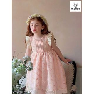 MLSDCC.7625 - Váy Melisa hoa hồng cam ly ngực vai cánh tiên size 1-10y