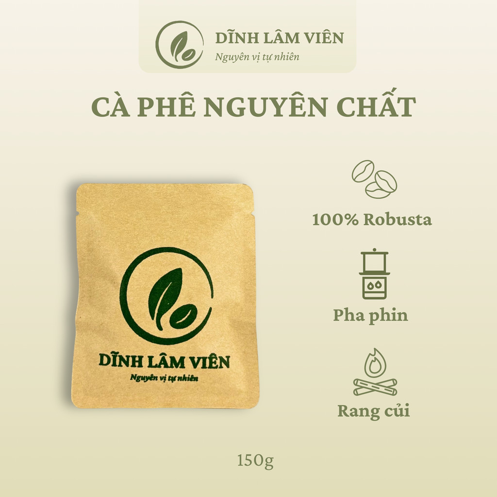 Cà phê Robusta Gia Lai bột rang củi pha phin nguyên chất 100-150g | Dĩnh Lâm Viên