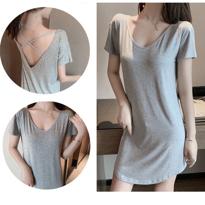 Homewear Váy Ngủ Bộ Đồ Ngủ Nữ Gợi Cảm Crisscross Backless Mùa Hè Loungewear Đầm Plus Size Nữ Bộ Đồ Ngủ Nữ Quần Áo NgủNightwear