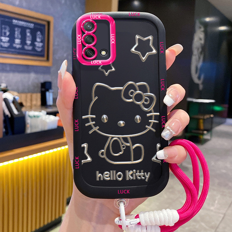 Ốp Lưng OPPO A74 A95 F19 F19s Reno 6 Lite Case Mèo Dễ thương Với Lanyard