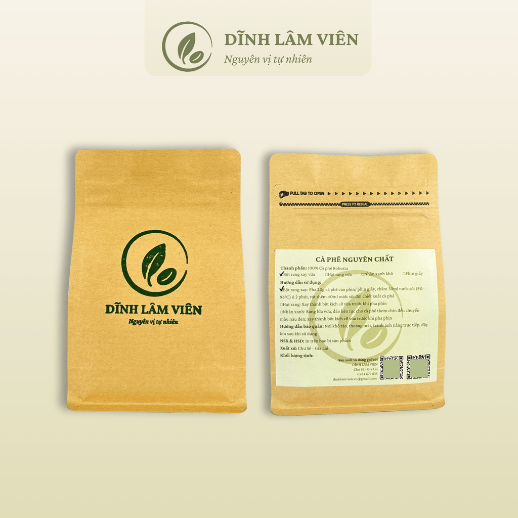 Cà phê Robusta Gia Lai bột rang củi pha phin nguyên chất 100-150g | Dĩnh Lâm Viên