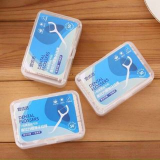 Hộp Gồm 50 Tăm Chỉ Nha Khoa Dental Tiệt Trùng Vệ Sinh Răng Miệng