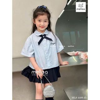 MLSBCC.4499 - Bộ Melisa áo xanh + chân váy xếp ly bé gái size 2-12y