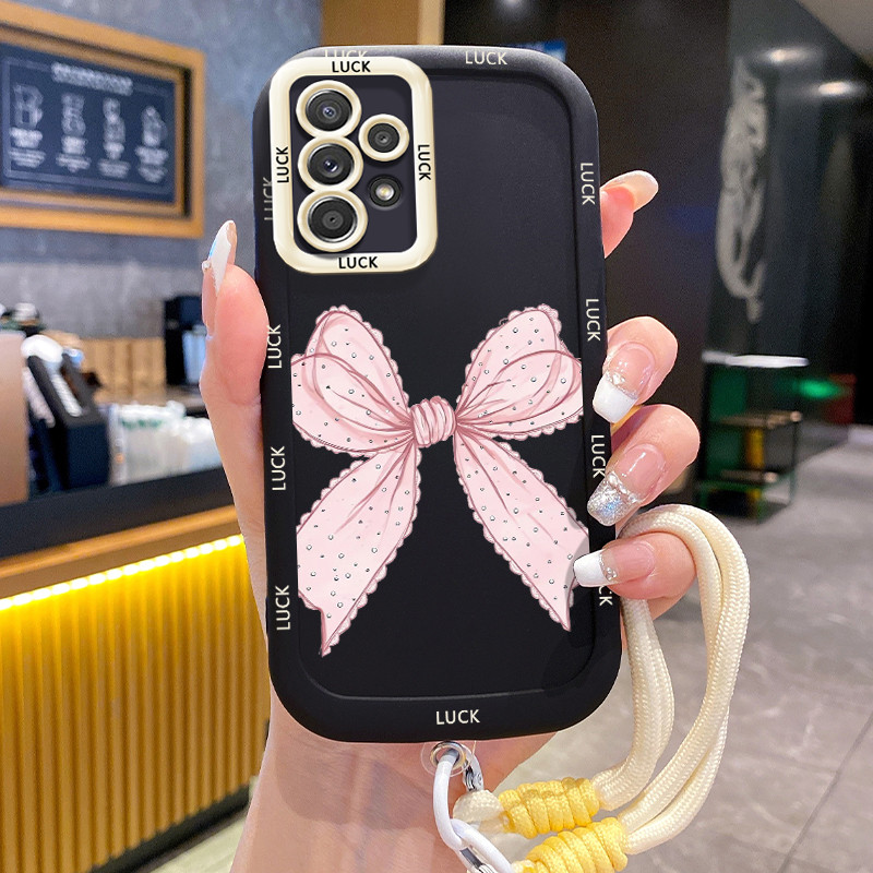 Ốp Lưng Samsung A52 4G A52 5G A52s 5G A13 5G A04s A23 5G M23 F23 A32 4G A33 5G A53 5G Case Hồng Bowknot Với Lanyard