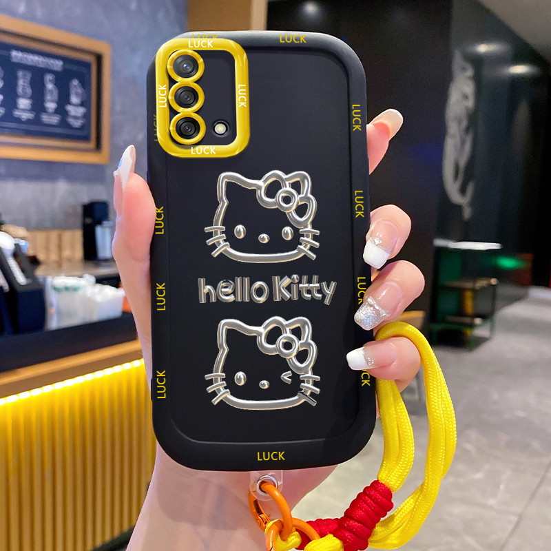 Ốp Lưng OPPO A74 A95 F19 F19s Reno 6 Lite Case Mèo Dễ thương Với Lanyard