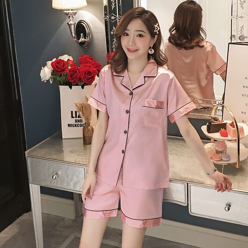 2 Chiếc Satin Bộ Đồ Ngủ Bộ Đồ Ngủ Nữ Băng Lụa Bộ Đồ Ngủ Nữ Homewear Lounge Mặc Tay Ngắn Thoải Mái Làm Mát Váy Ngủ