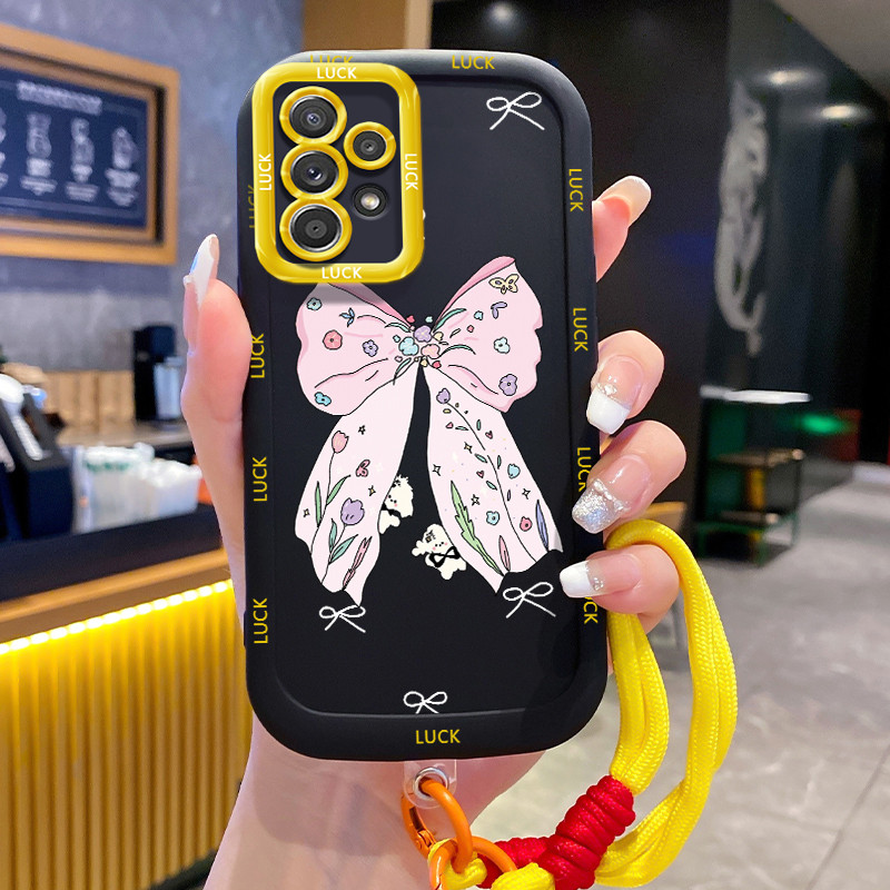 Ốp Lưng Samsung A52 4G A52 5G A52s 5G A13 5G A04s A23 5G M23 F23 A32 4G A33 5G A53 5G Case Hồng Bowknot Với Lanyard
